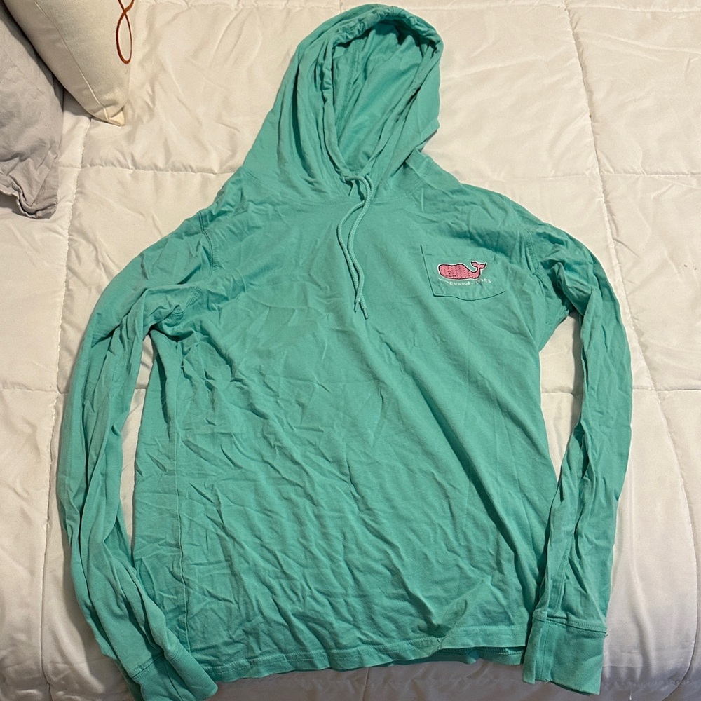 Vineyard Vines Aqua Hoodie with Pink Whale Logo